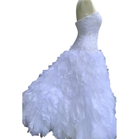 Monique Luo David's Bridal White Wedding Gown Size 8 CH515 - Picture 6 of 14